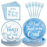 96 Pcs Blue Coastal Bachelorette Party Plates and Napkins - Grencian