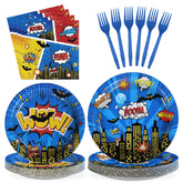 96 Pcs Blue Comic Hero Party Plates and Napkins - Grencian