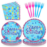 96 Pcs Blue Hawaiian Birthday Party Plates and Napkins - Grencian