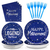 96 Pcs Blue Happy Retirement Party Plates and Napkins - Grencian