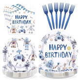 96 Pcs Blue Robot Birthday Party Plates and Napkins - Grencian
