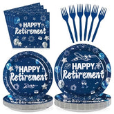 96 Pcs Blue Silver Retirement Party Plates and Napkins - Grencian