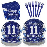 96 Pcs Blue Sliver 11th Birthday Party Plates and Napkins - Grencian