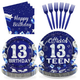 96 Pcs Blue Sliver 13th Birthday Party Plates and Napkins - Grencian