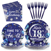 96 Pcs Blue Sliver 18th Birthday Party Plates and Napkins - Grencian