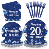 96 Pcs Blue Sliver 20th Birthday Party Plates and Napkins - Grencian