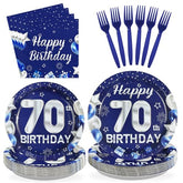 96 Pcs Blue Sliver 70th Birthday Party Plates and Napkins - Grencian