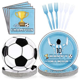96 Pcs Blue Soccer Birthday Party Plates and Napkins - Grencian
