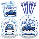 96 Pcs Blue Truck Birthday Party Plates and Napkins - Grencian