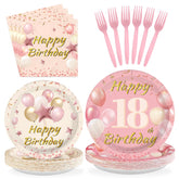 96 Pcs Blush Beige 18th Birthday Party Plates and Napkins - Grencian