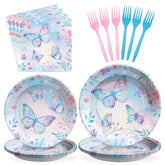 96 Pcs Butterfly Party Plates and Napkins - Grencian