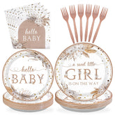 96 Pcs Boho Baby Shower Party Plates and Napkins - Grencian