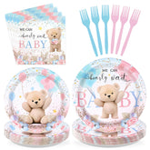 96 Pcs Boho Bear Baby Shower Party Plates and Napkins - Grencian