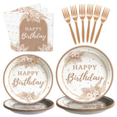 96 Pcs Boho Birthday Party Plates and Napkins - Grencian