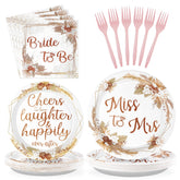 96 Pcs Boho Bridal Shower Party Plates and Napkins - Grencian