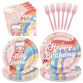 96 Pcs Boho Groovy Birthday Party Plates and Napkins - Grencian