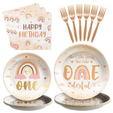 96 Pcs Boho Rainbow 1st Birthday Party Plates and Napkins - Grencian
