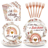 96 Pcs Boho Rainbow Baby Shower Party Plates and Napkins - Grencian