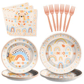 96 Pcs Boho Rainbow Party Plates and Napkins - Grencian