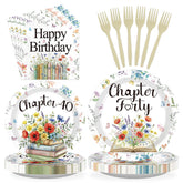 96 Pcs Book Themed 40th Birthday Party Plates and Napkins - Grencian