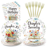 96 Pcs Book Themed 70th Birthday Party Plates and Napkins - Grencian