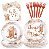 96 Pcs Boots and Bubbly Bridal Shower Party Plates and Napkins - Grencian