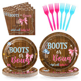 96 Pcs Boots or Bows Gender Reveal Party Plates and Napkins - Grencian
