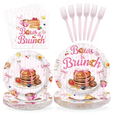 96 Pcs Bows and Brunch Party Plates and Napkins - Grencian