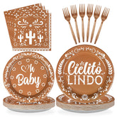 96 Pcs Brown Mexican Baby Shower Party Plates and Napkins - Grencian