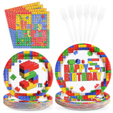 96 Pcs Building Block 5th Birthday Party Plates and Napkins - Grencian