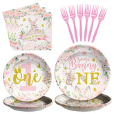 96 Pcs Bunny 1st Birthday Party Plates and Napkins - Grencian