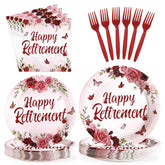 96 Pcs Burgundy Retirement Party Plates and Napkins - Grencian