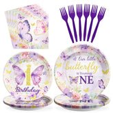 96 Pcs Butterfly 1st Birthday Party Plates and Napkins - Grencian