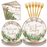 96 Pcs Cactus Baby Shower Party Plates and Napkins - Grencian