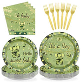 96 Pcs Camo Baby Shower Party Plates and Napkins - Grencian