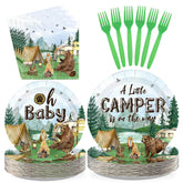 96 Pcs Camping Baby Shower Party Plates and Napkins - Grencian
