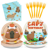 96 Pcs Capybara Birthday Party Plates and Napkins - Grencian