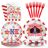 96 Pcs Carnival 1st Birthday Party Plates and Napkins - Grencian
