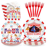 96 Pcs Carnival 4th Birthday Party Plates and Napkins - Grencian