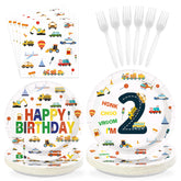 96 Pcs Cars 2nd Birthday Party Plates and Napkins - Grencian