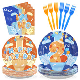 96 Pcs Cartoon 2nd Birthday Party Plates and Napkins - Grencian