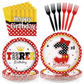 96 Pcs Cartoon Mouse 3rd Birthday Party Plates and Napkins - Grencian