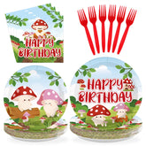 96 Pcs Cartoon Mushroom Birthday Party Plates and Napkins - Grencian