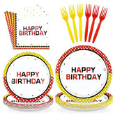 96 Pcs Cartoon Polka Dot Birthday Party Plates and Napkins - Grencian