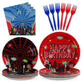 96 Pcs Cartoon Spider Birthday Party Plates and Napkins - Grencian