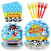 96 Pcs Cartoon Toy 2nd Birthday Party Plates and Napkins - Grencian