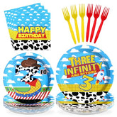 96 Pcs Cartoon Toy 3rd Birthday Party Plates and Napkins - Grencian