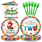 96 Pcs Caterpillar 2nd Birthday Party Plates and Napkins - Grencian
