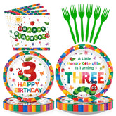 96 Pcs Caterpillar 3rd Birthday Party Plates and Napkins - Grencian