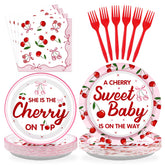 96 Pcs Cherry Baby Shower Party Plates and Napkins - Grencian